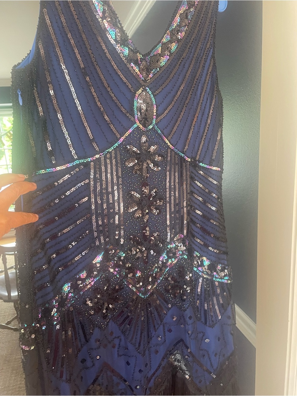 Navy Beaded Fringe flapper dress 1920s roaring 20s costume speakeasy large - Picture 5 of 7